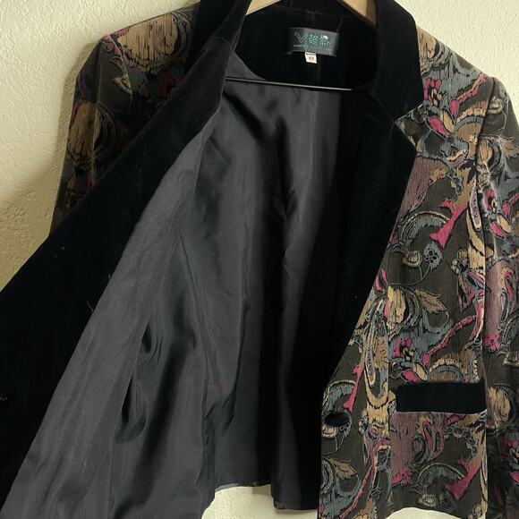 Vintage 80s 90s Handmade Velvet Brocade Blazer S Art Deco Baroque Dark Academia - Picture 4 of 7